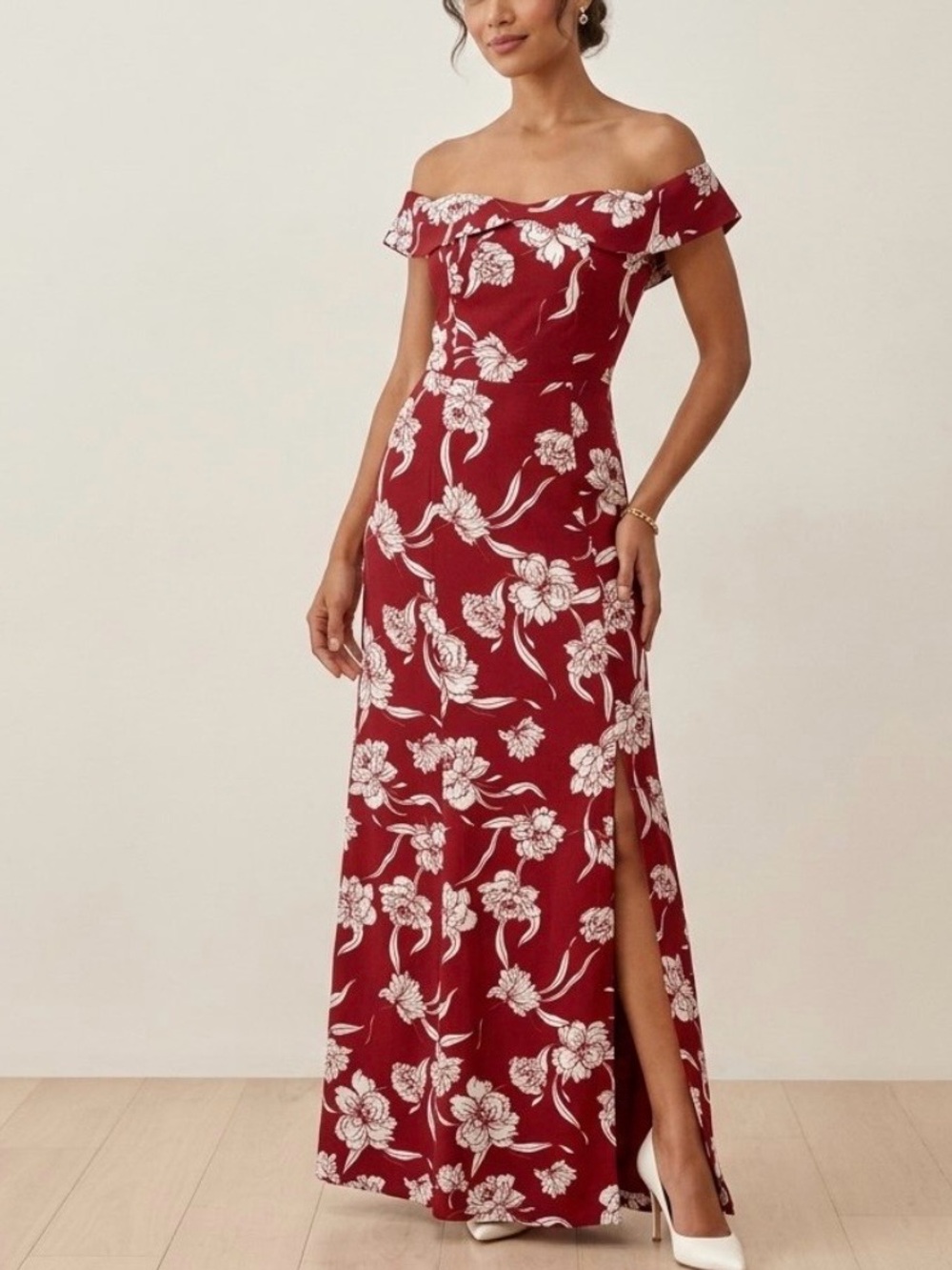 Show Me Your Mumu Off Shoulder Floral Maxi Dress Brown  White Size L USA NWT